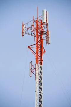 Communication Tower on blue sky background Stock Photos