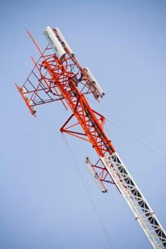 Communication Tower on blue sky background Stock Photos