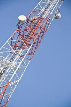 Communication Tower on blue sky background Stock Photos