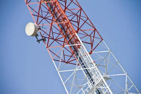 Communication Tower on blue sky background Stock Photos