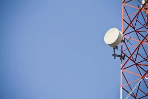 Communication Tower on blue sky background Stock Photos