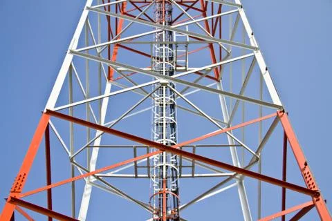 Communication Tower on blue sky background Stock Photos