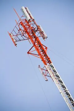 Communication Tower on blue sky background Stock Photos