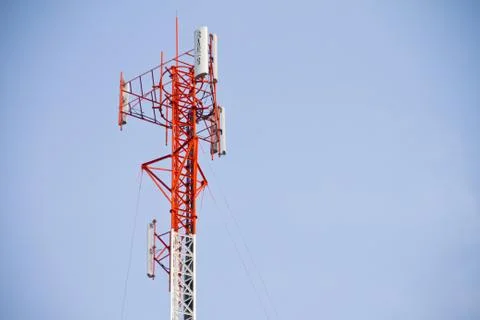Communication Tower on blue sky background Stock Photos