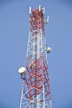Communication Tower on blue sky background Stock Photos