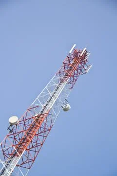 Communication Tower on blue sky background Stock Photos