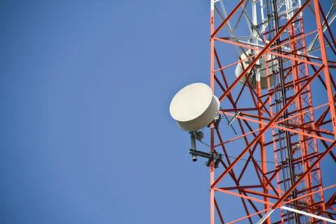 Communication Tower on blue sky background Stock Photos