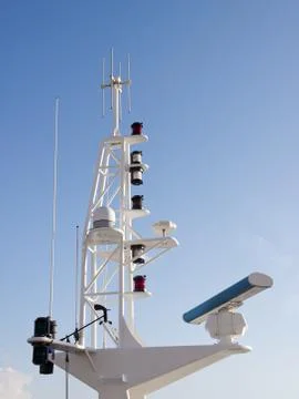 Communication tower on boat. Stock Photos