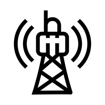 Communication tower broadcasting network waves transmitting signal icon Stock Illustration