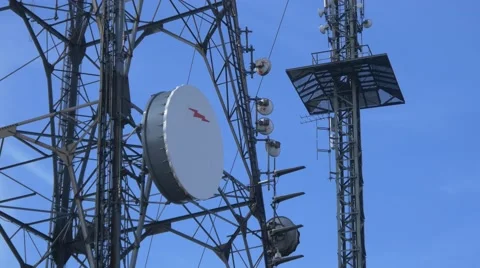 Communication tower broadcasting telecommunication wireless antena microwaves 4k Stock Footage 49581117