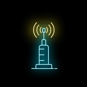 Communication tower broadcasting wireless signal neon icon Stock Illustration