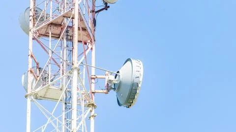Communication tower close-up. Telecommunications Base Station Tower. Close up Stock Photos