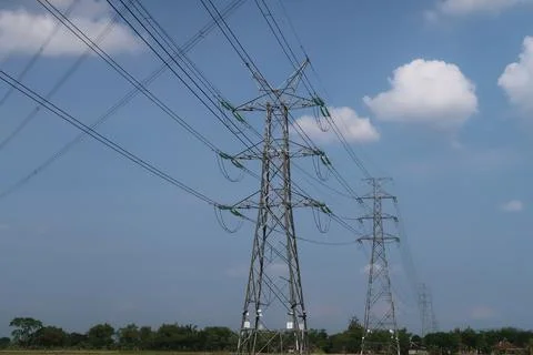 Communication tower, electrical tower, power grip, telecommunication tower,.. Stock Photos