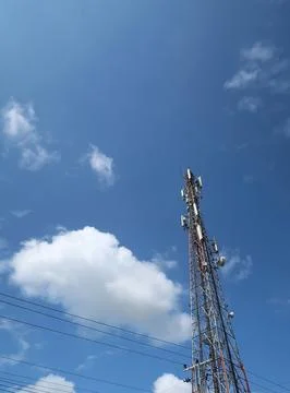Communication tower, electrical tower, power grip, telecommunication tower,.. Stock Photos