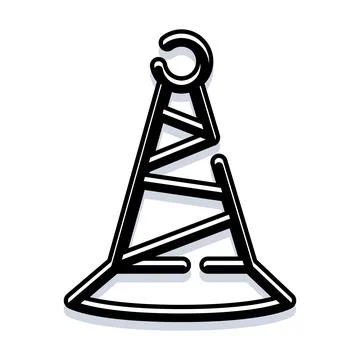 Communication tower emitting radio waves outline graphic Stock Illustration