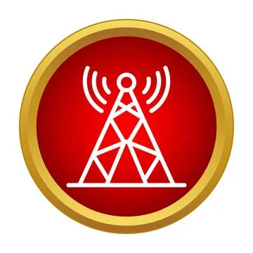 Communication tower emitting signal waves in red circle 库存插图