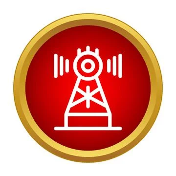Communication tower emitting wireless signal icon on red background Stock Illustration