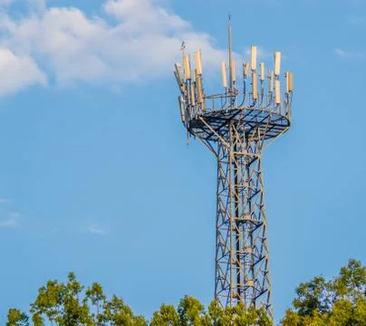 Communication tower on a hill  Stock Photos