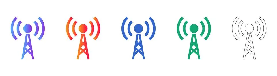 Communication Tower Icons for Networking Concepts Stock Illustration