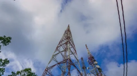Communication Tower With Moving Clouds, Time Lapse Stock Footage 47498244