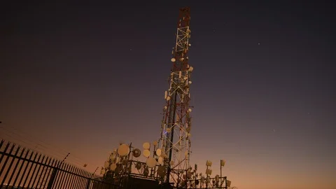 Communication tower night scene Stock Footage 97406097