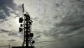communication tower time lapse dark grey moody sky and clouds HD Footage