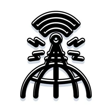 Communication tower transmitting data waves around the globe Illustrazione stock