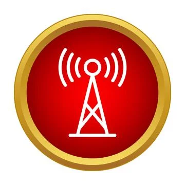Communication tower transmitting network signal on red button Stock Illustration
