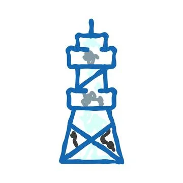 Communication tower transmitting network signals technology doodle icon Stock Illustration