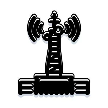 Communication tower transmitting radio frequency waves sending data 스톡 일러스트
