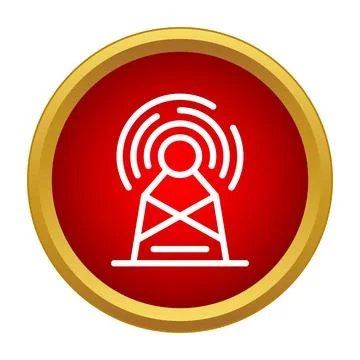 Communication tower transmitting signal icon on red background Stock Illustration