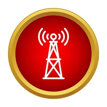 Communication tower transmitting wireless radio signal icon Stock Illustration