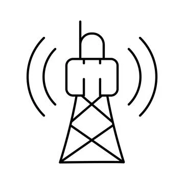 Communication tower transmitting wireless signal line art icon Stock Illustration
