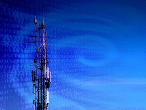 Communication tower on the virtual background Stockfoto's