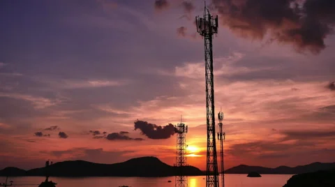 Communication Towers with Storm Time Lapse over ocean Stock-Footage 57286733