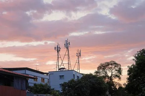 Communication transceiver sunset background Stock Photos