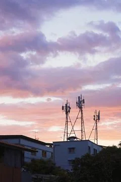 Communication transceiver sunset background. Stock Photos