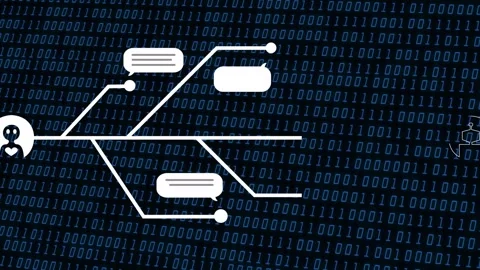 Communication tree starting from user icon, extending message bubbles toward AI Stock Footage 335651817