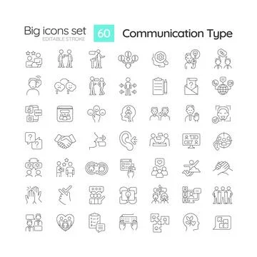 Communication type linear icons set Stock Illustration