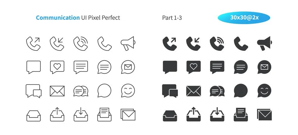 Communication UI Pixel Perfect Well-crafted Vector Thin Line And Solid Icons 30 Stock Illustration