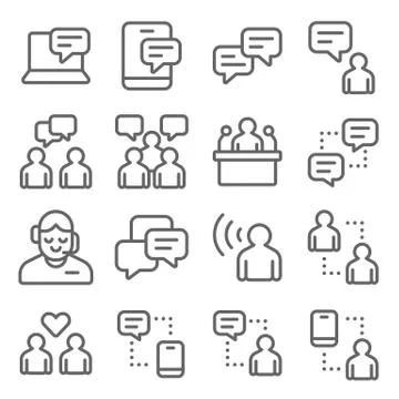Communication Vector Line Icon Set. Public Speaker, Chat, Customer Support Stock Illustration