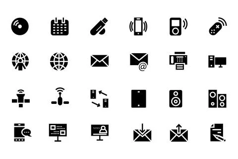 Communication Vector Solid Icons Set Stock Illustration