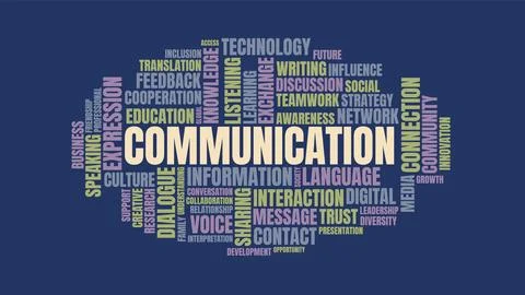 Communication Word Cloud Concept Vector Illustration on Blue Background Stockillustratie