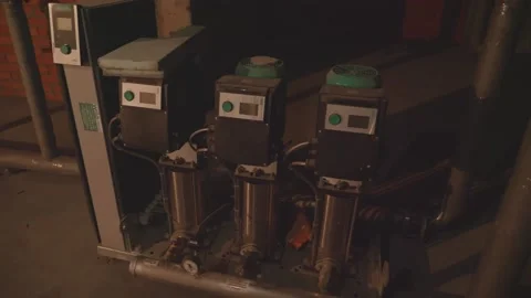 Communications in the basement of a high-rise building Stock Footage 132494628