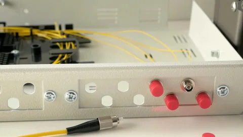 The communications engineer connects to the network server Stock Footage 92383113