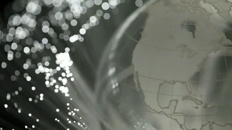 Communications fiber optics and globe Stock Footage 34347412