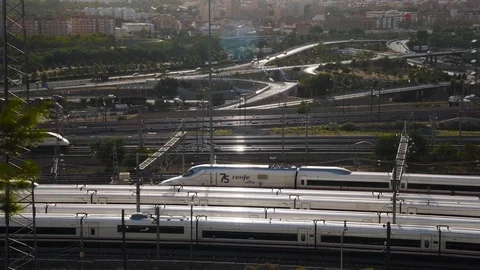 Communications in Madrid, train and highway M30 Stock Footage 82892426