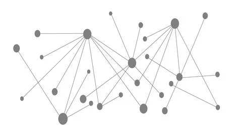 Communications network data process activity, data connect technology illus.. Illustrazione stock