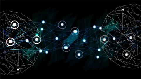 Communications network data process activity, data connect technology illus.. Illustrazione stock