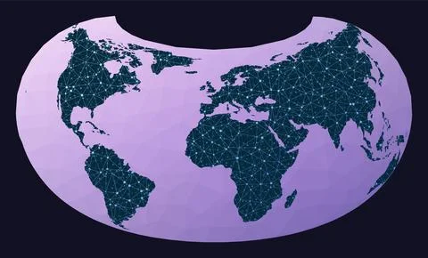 Communications network map. Armadillo projection. World network map. Wired .. Stock Photos